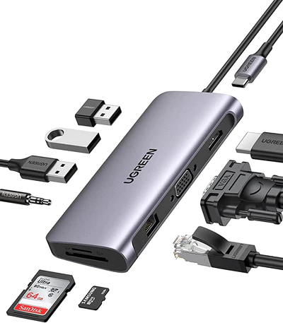Ugreen USB-C Multi-Port Hub 3xUSB + HDMI1.4 + VGA + RJ45 + Card Reader + 1xUSB-C with Power Delivery 3